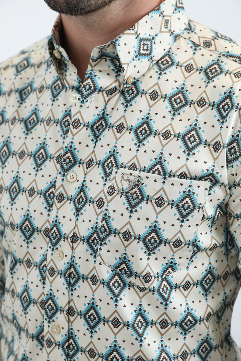 Camisa Platini de satén de algodón, corte moderno, manga larga, color beige para hombre (CWL11062 Beige)