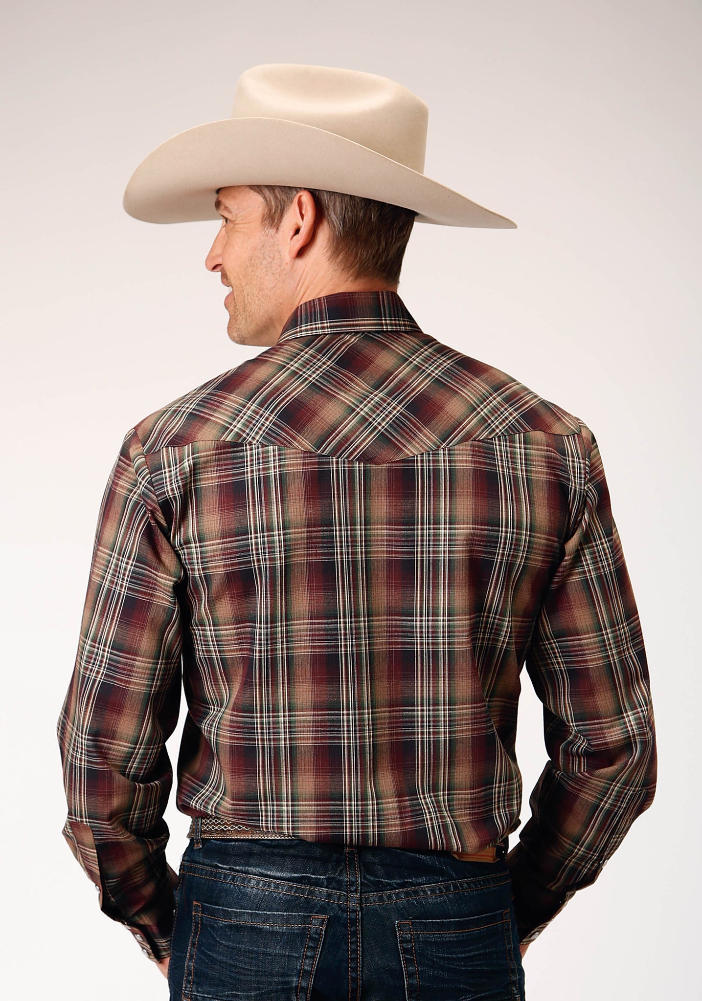 Roper Men's Long Sleeve Snap Multi Brown Black Green Plaid Western Shirt (01-001-0101-1064 BR)