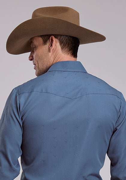 Roper Tone/Tone Tossed Steerhead Mens L/S Shirt (1-01-145-7028 BU)