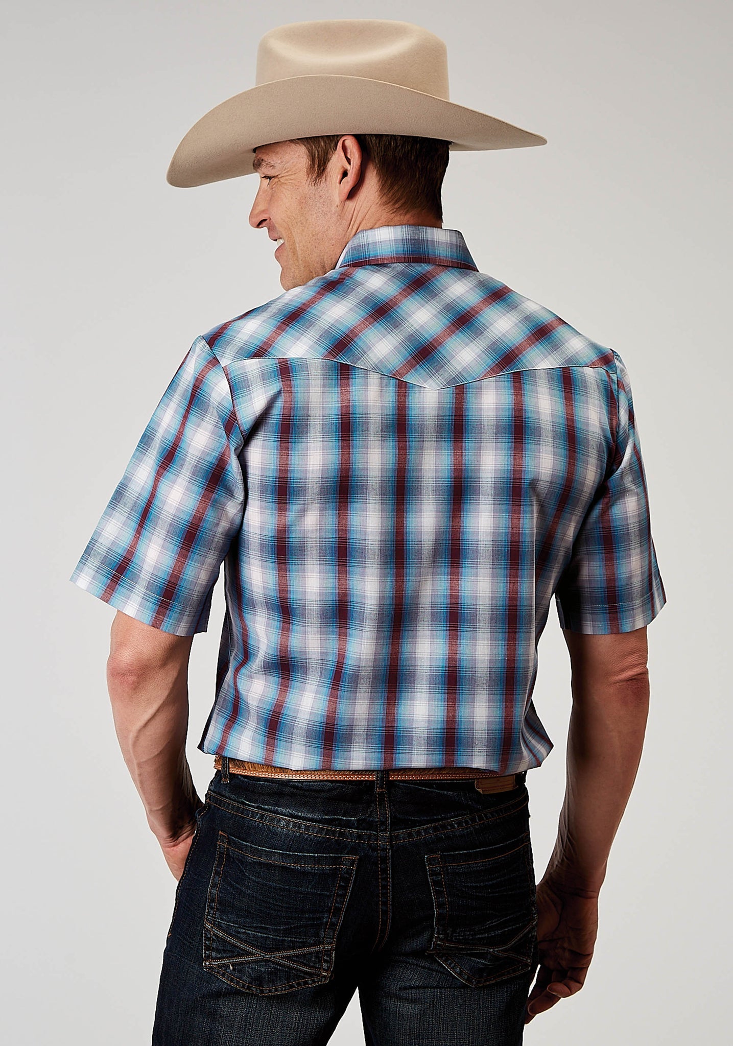 Roper Men's Short Sleeve Snap Americana Plaid Western Shirt (01-002-0101-3006 GY)