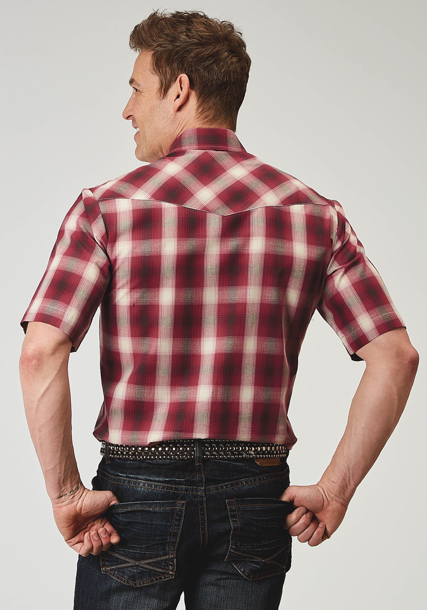 Roper Men's Short Sleeve Snap Red Plaid Western Shirt (01-002-0101-3007 RE)