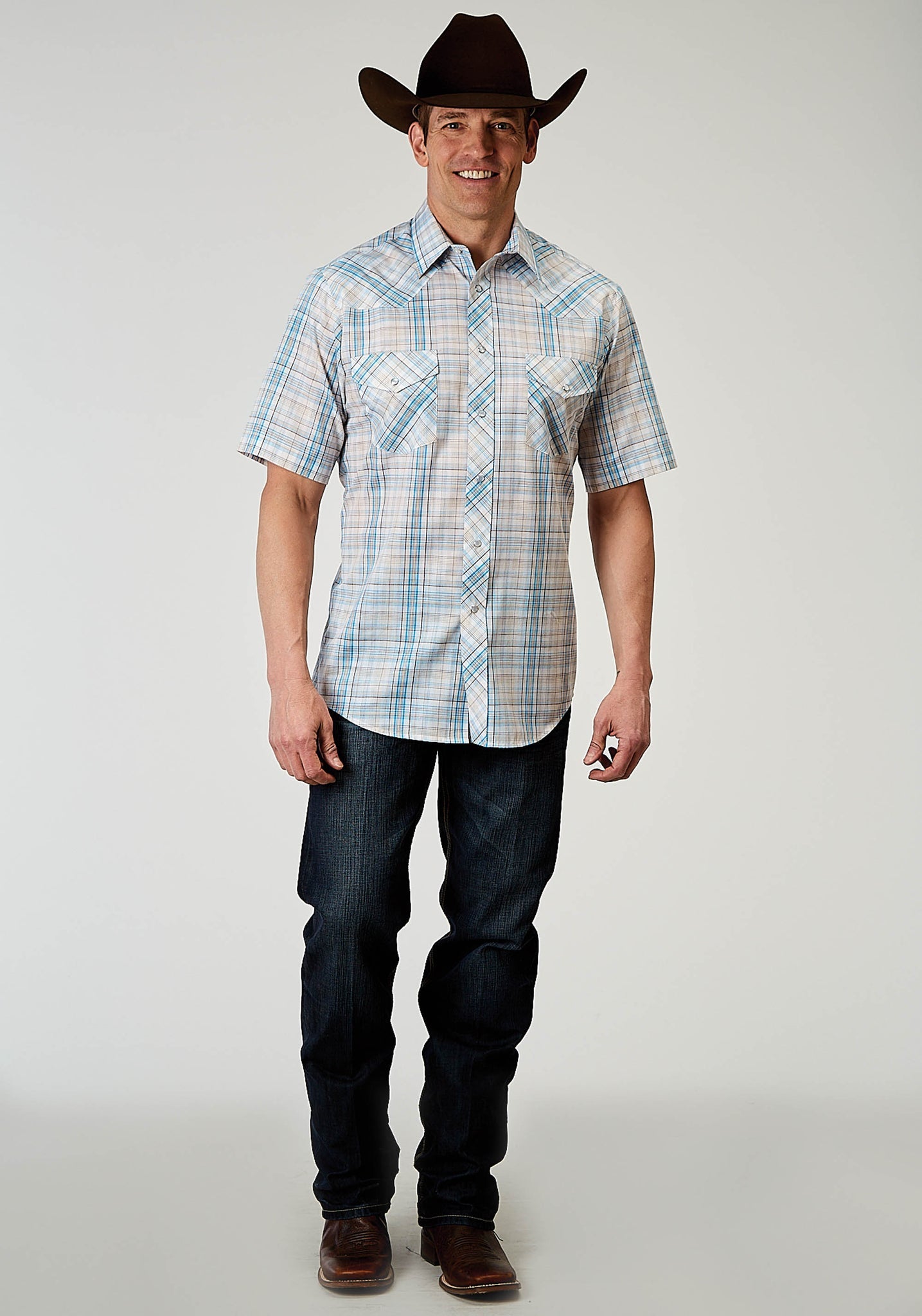 Roper Men's Short Sleeve Snap Multi Plaid Western Shirt (01-002-0101-3009 MU)