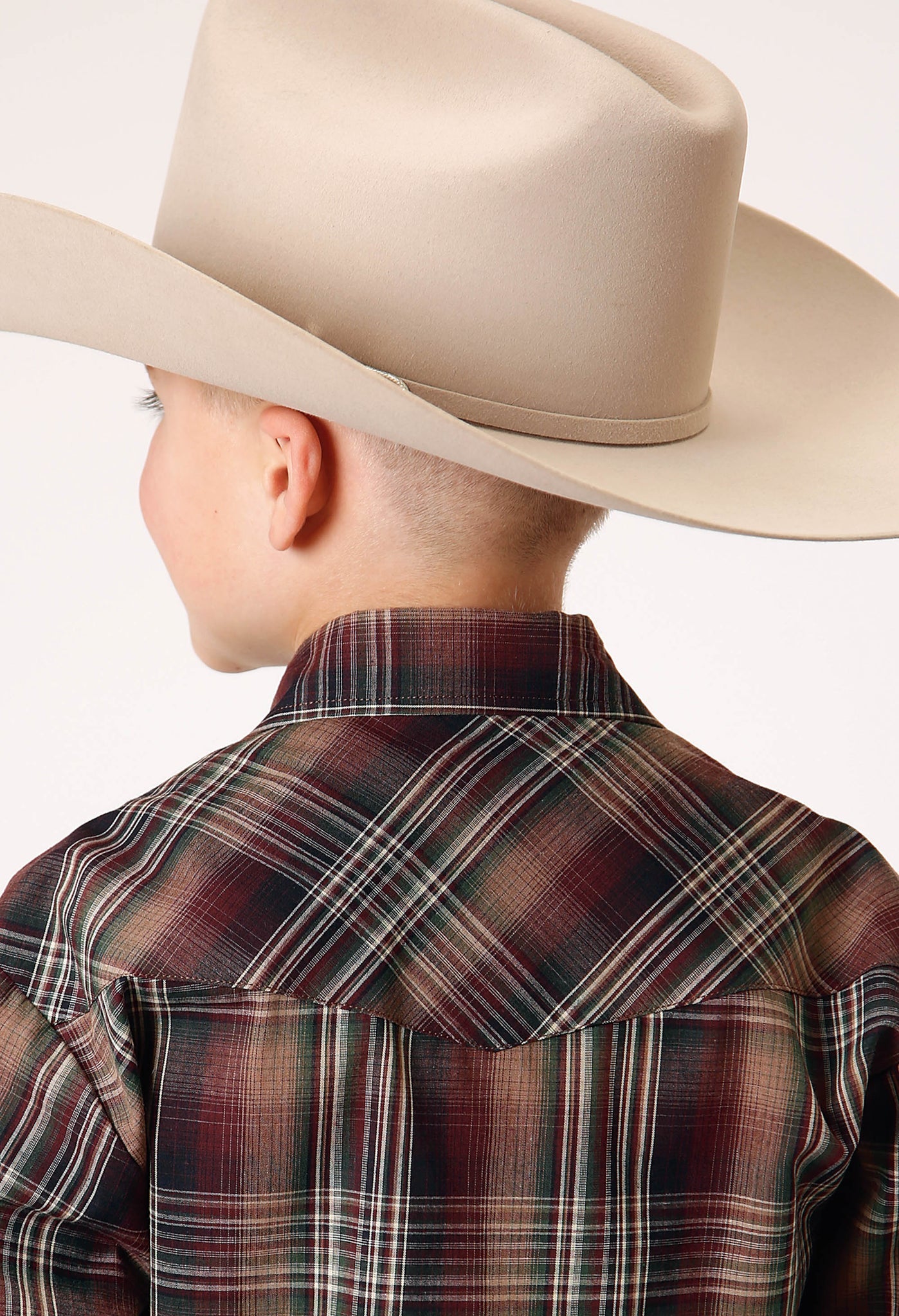 Roper Boy's Long Sleeve Snap Multi Brown Black Green Plaid Western Shirt (01-030-0101-1064 BR)