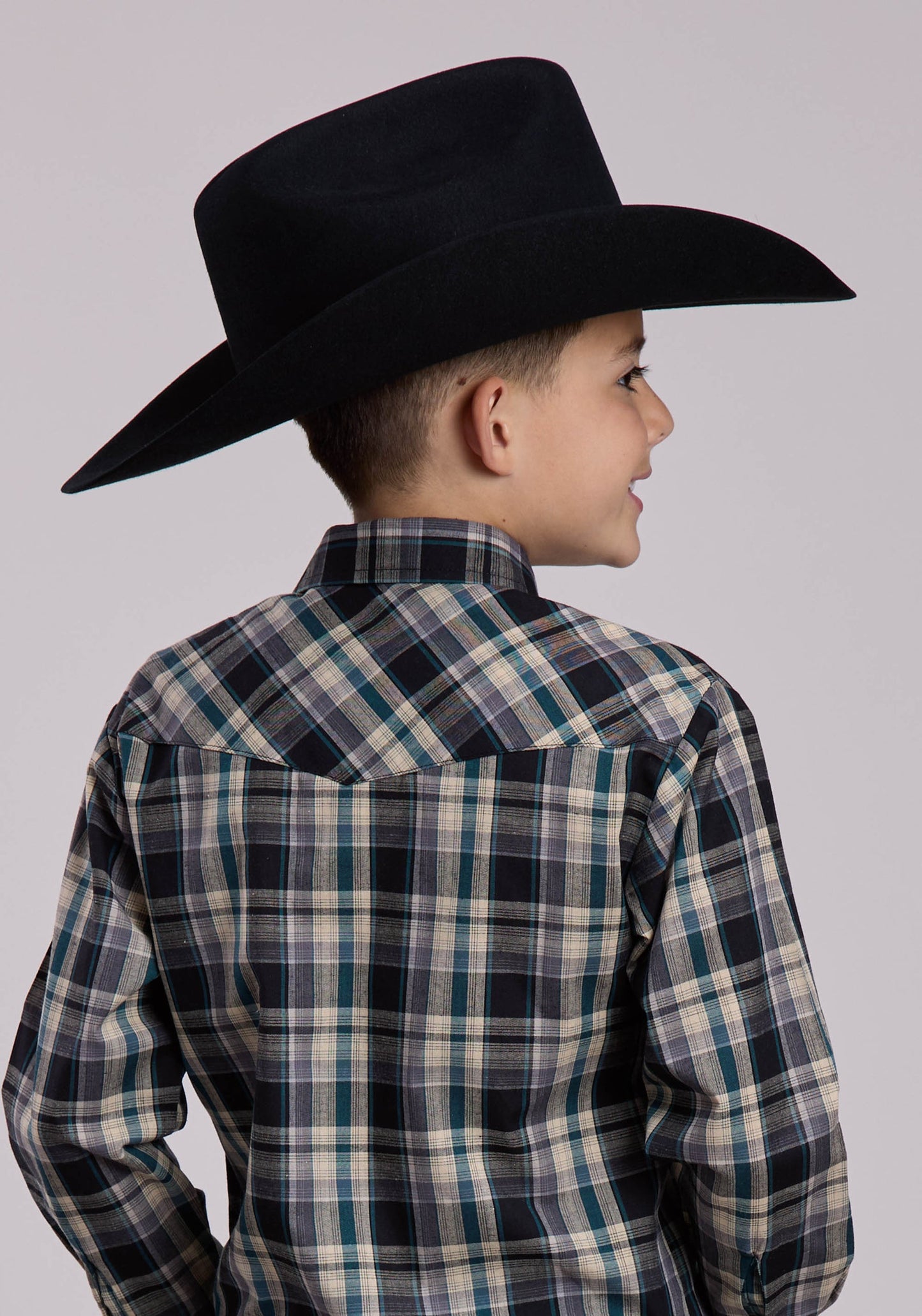 Roper Boys Long Sleeve Snap Forrest Black Tan Plaid Western Shirt (01-030-0101-1078 GR)