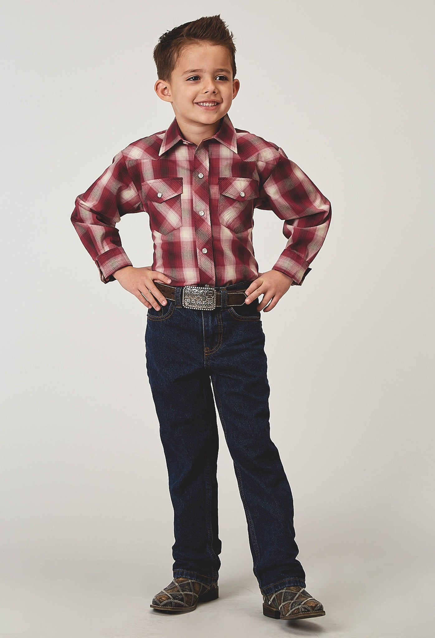 Roper Boy's Long Sleeve Snap Red Plaid Western Shirt (01-030-0101-3007 RE)