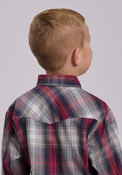 Roper Grey/Tan/Red Plaid Boys L/S Shirt (1-30-101-7014 GY)