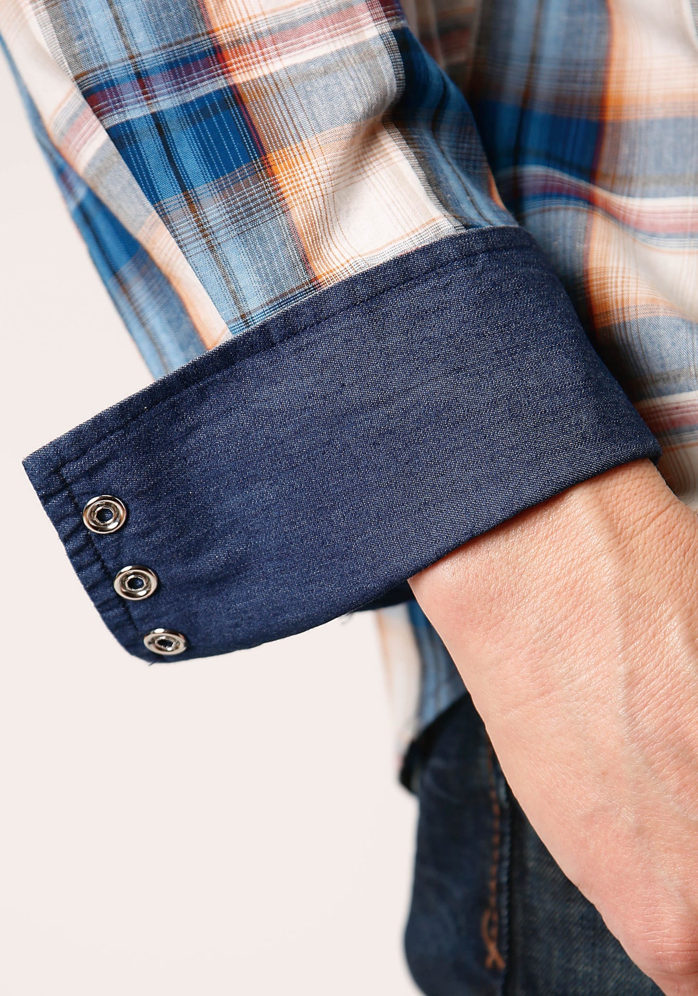 Roper Men's Long Sleeve Snap Denim Plaid Western Shirt (03-001-0062-0754 BU)