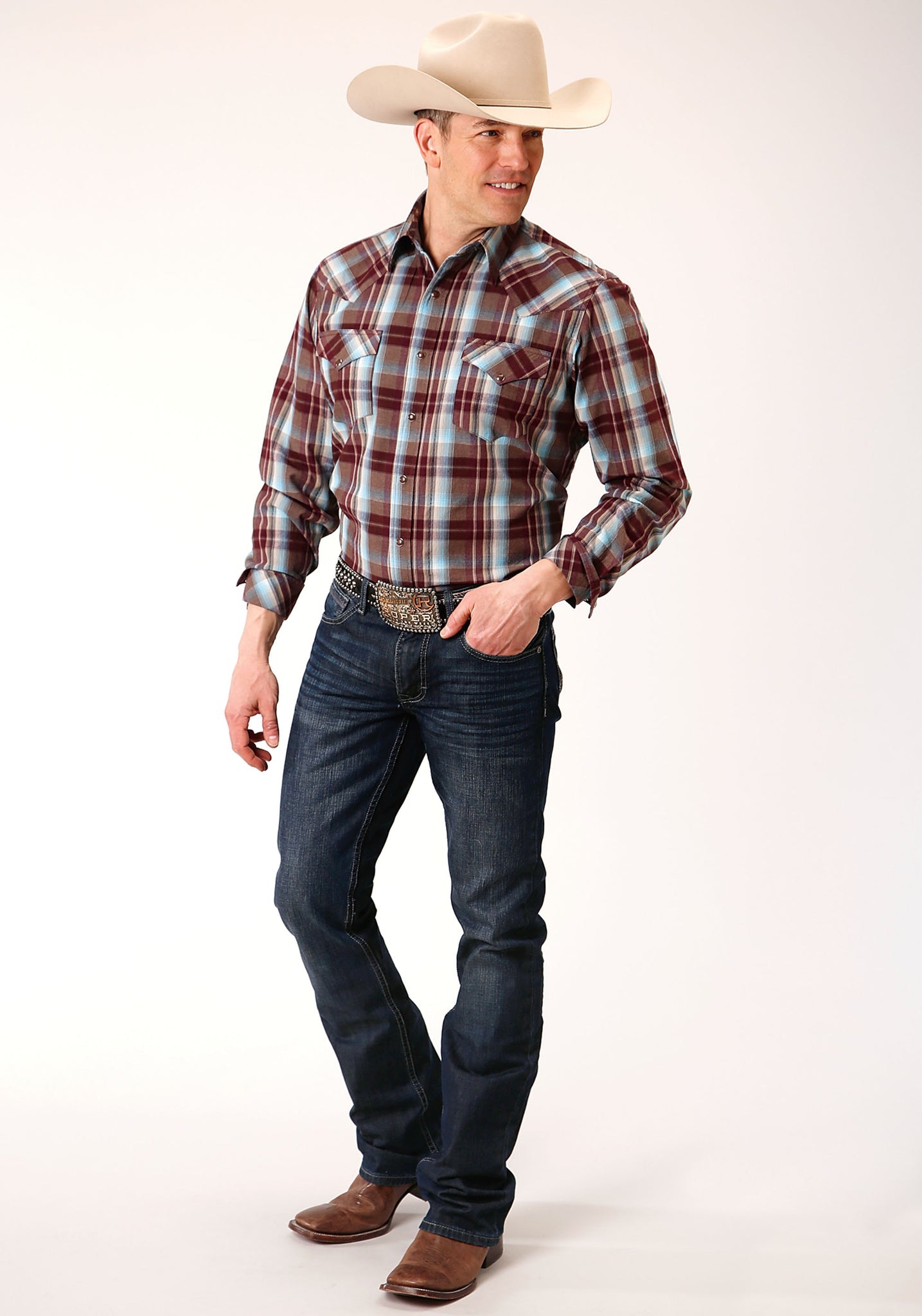 Roper Men's Long Sleeve Snap Southwest Plaid Western Shirt (03-001-0062-1007 WI)