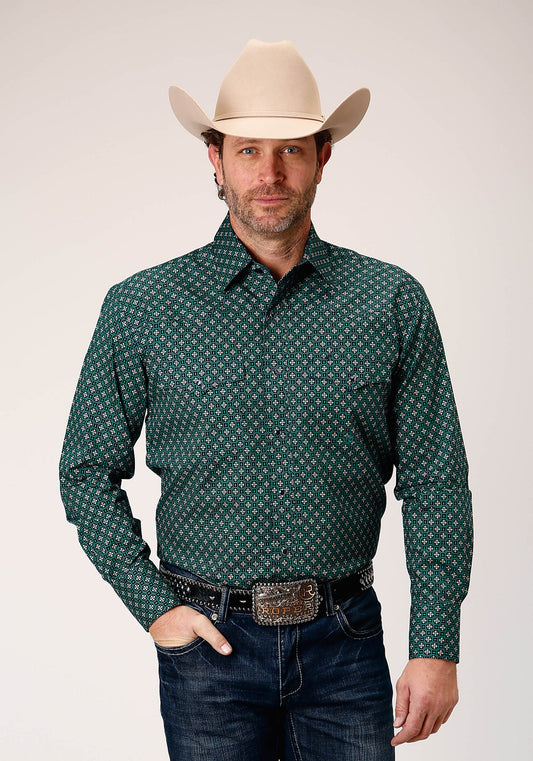 Camisa vaquera Roper de manga larga con cierre a presión y mangas cortas para hombre (03-001-0225-1001 BU)