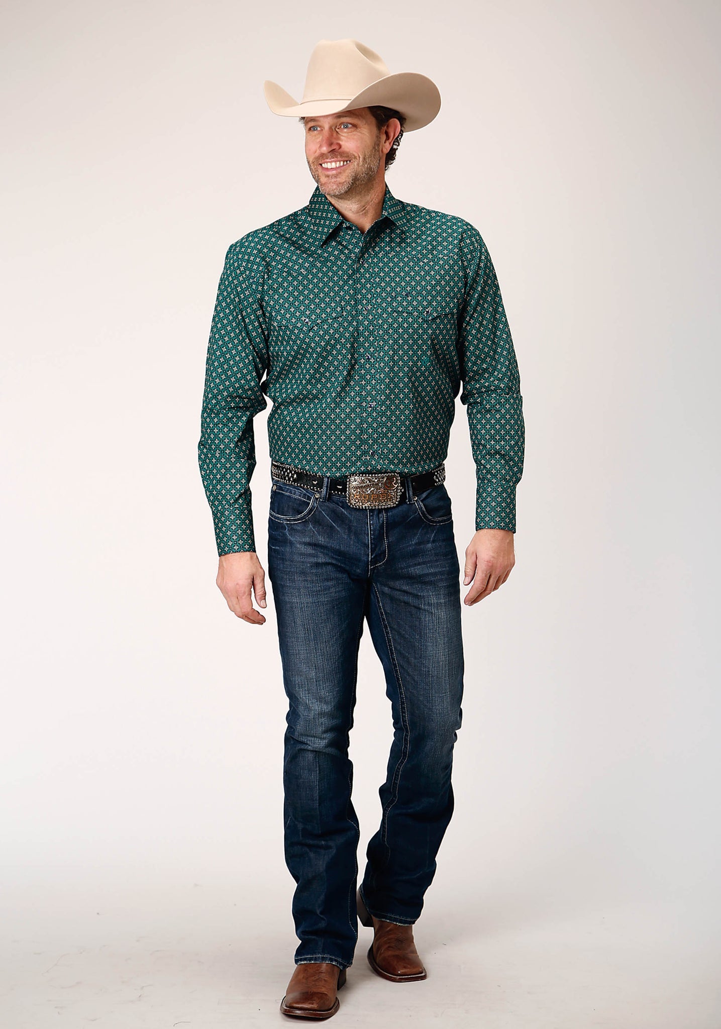 Roper Men's Long Sleeve Snap Croshort Sleeve Walk Foulard Western Shirt (03-001-0225-1001 BU)