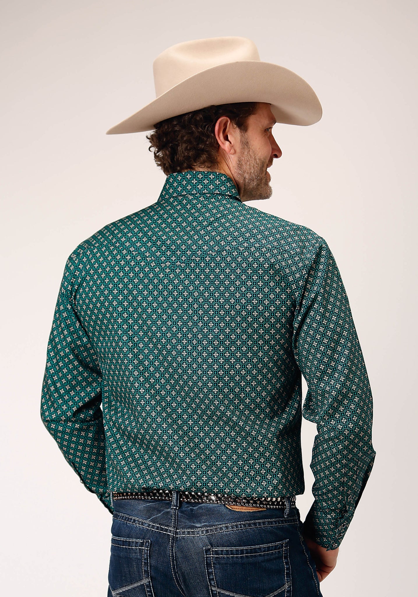 Roper Men's Long Sleeve Snap Croshort Sleeve Walk Foulard Western Shirt (03-001-0225-1001 BU)