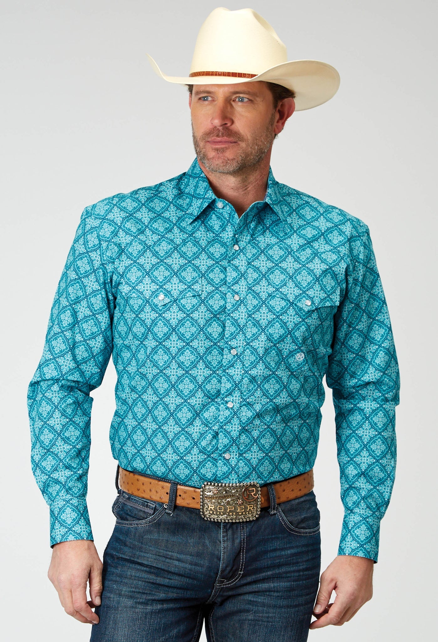 Roper Men's Long Sleeve Snap Lake Medallion Western Shirt (03-001-0225-2029 BU)