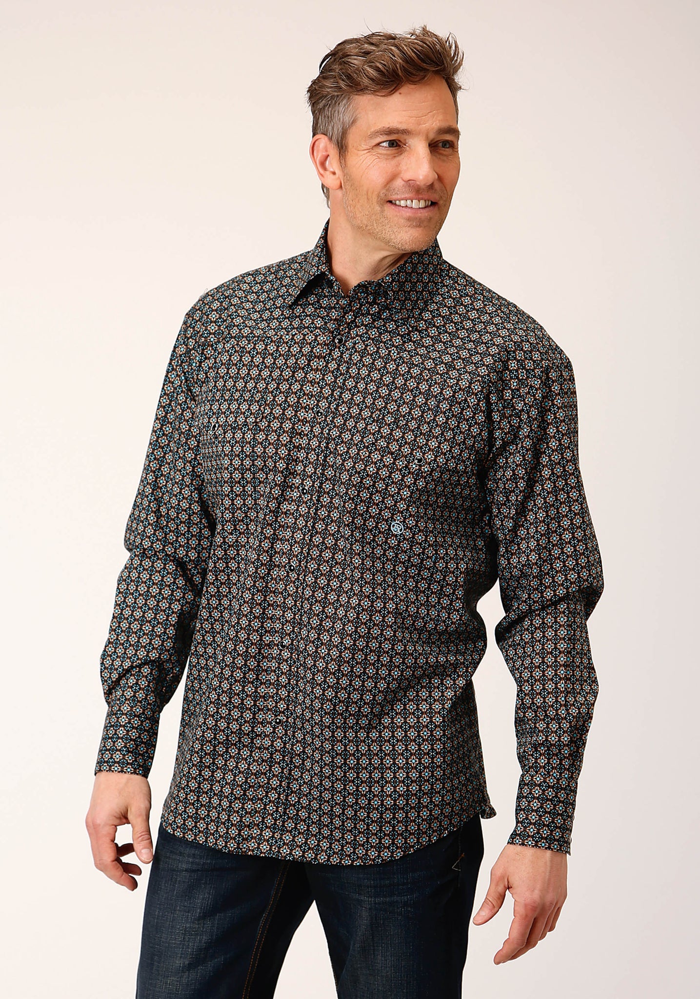 Roper Men's Long sleeve Snap Wild West Foulard Western Shirt (03-001-0225-6015 BR)