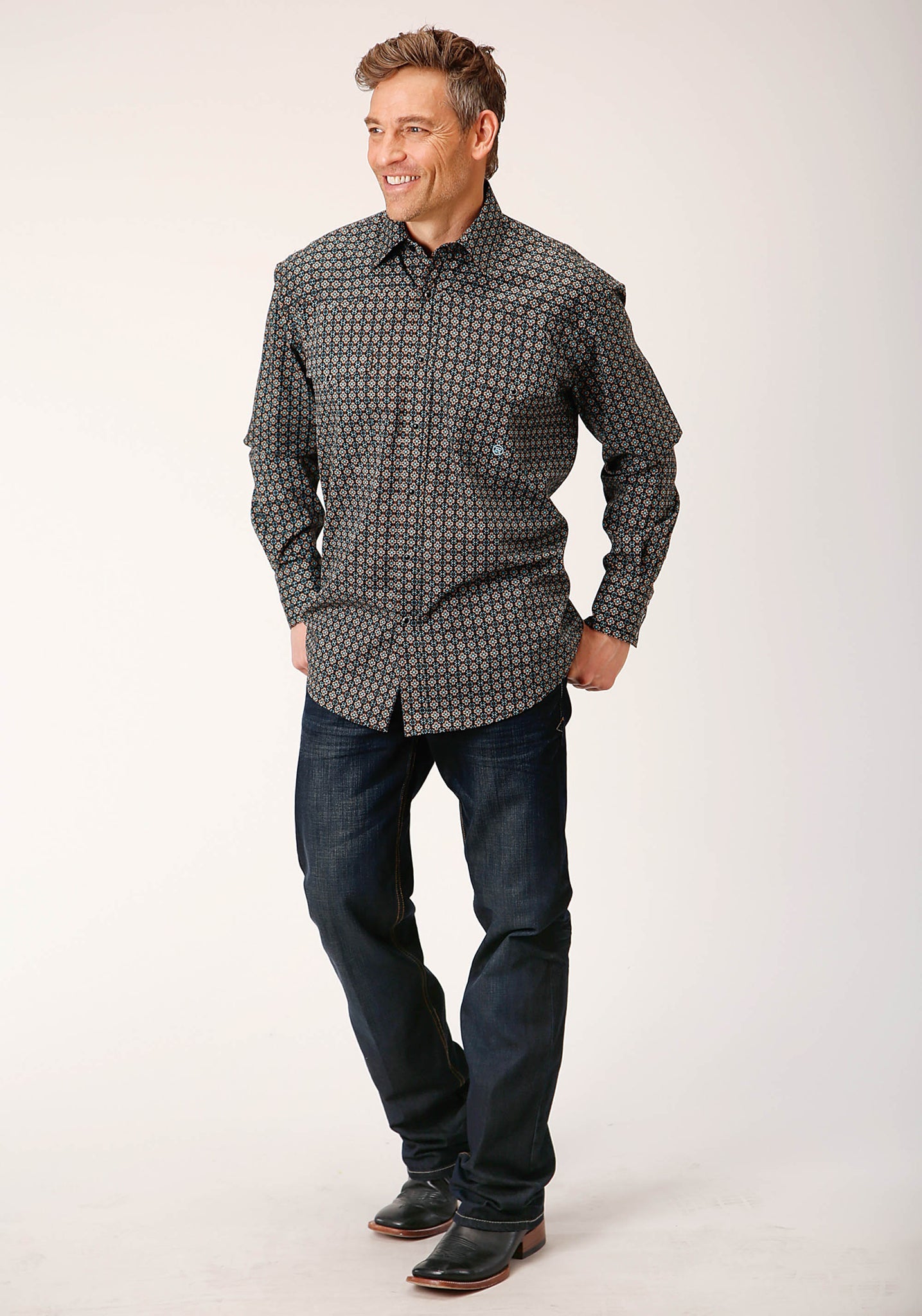 Roper Men's Long sleeve Snap Wild West Foulard Western Shirt (03-001-0225-6015 BR)