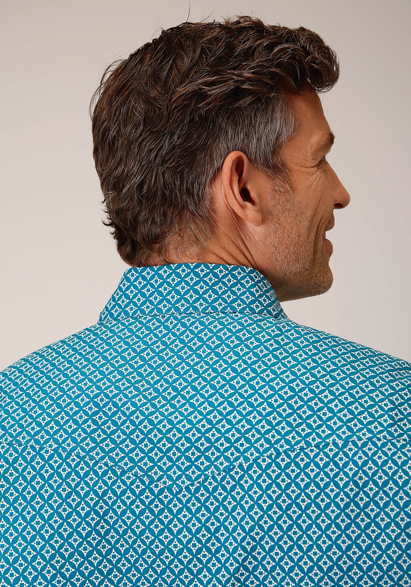 Roper Men's Long Sleeve Snap Diamond Print Turquoise Western Shirt (03-001-0225-6019 BU)