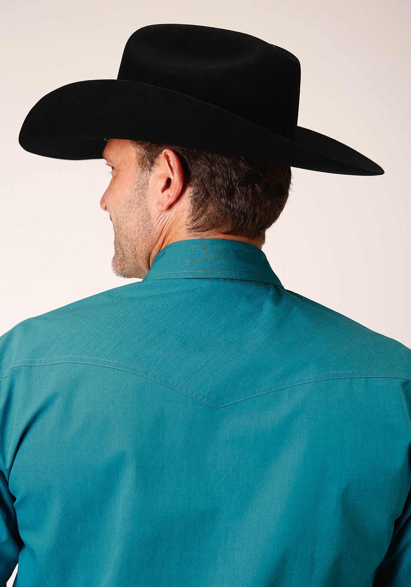 Roper Men's Long Sleeve Snap Black Fill Solid Teal Western Shirt (03-001-0265-0707 GR)