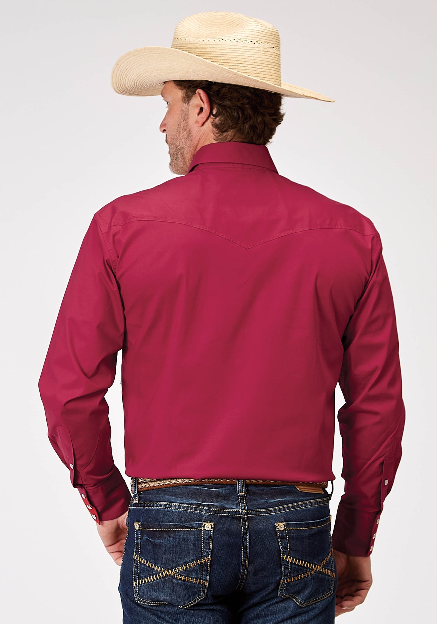 Roper Men's Long Sleeve Solid Poplin Stretch Red Western Shirt (03-001-0265-2107 RE)