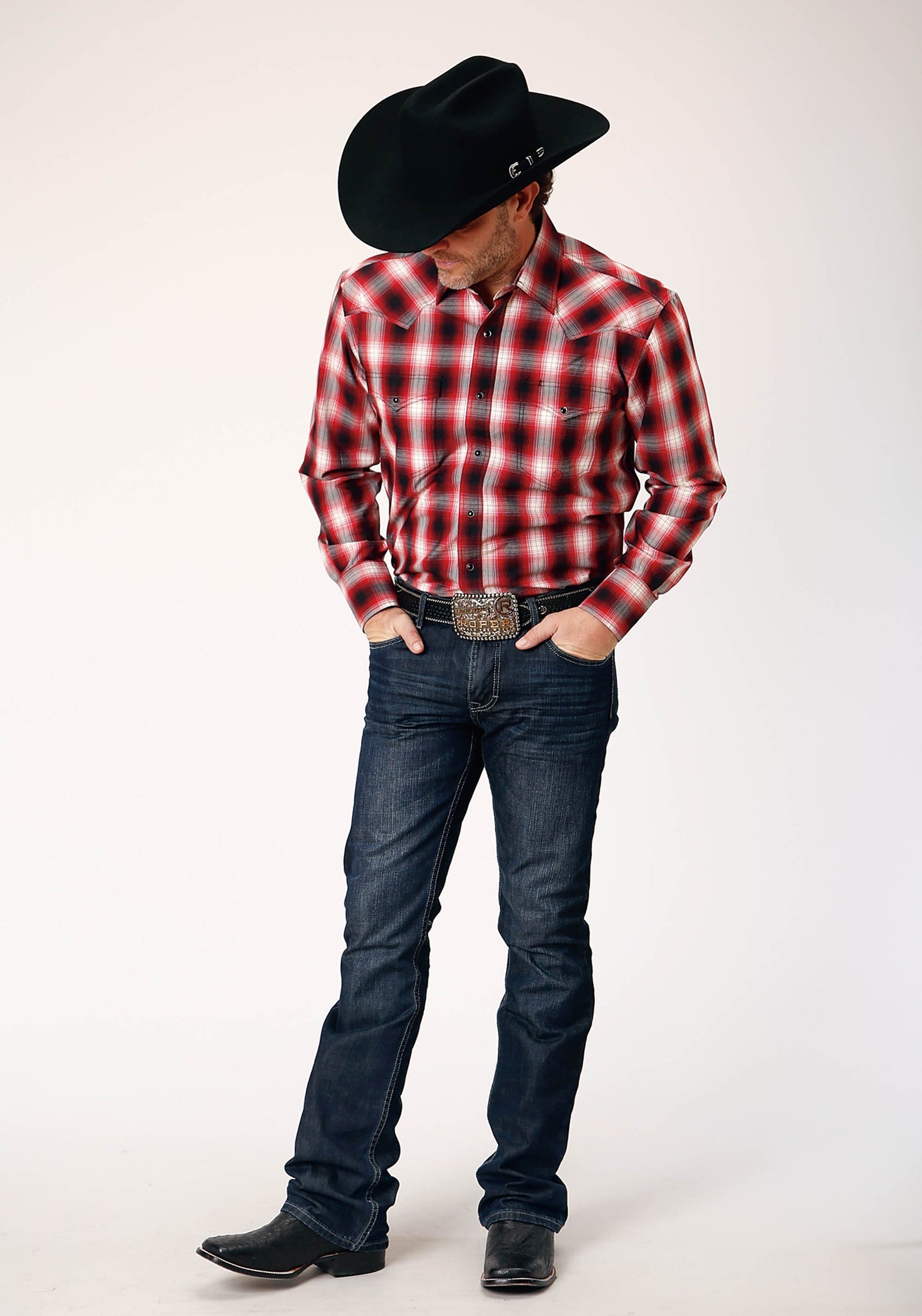 Roper Men's Long Sleeve Snap Basic Red Plaid Western Shirt (03-001-0278-1054 RE)