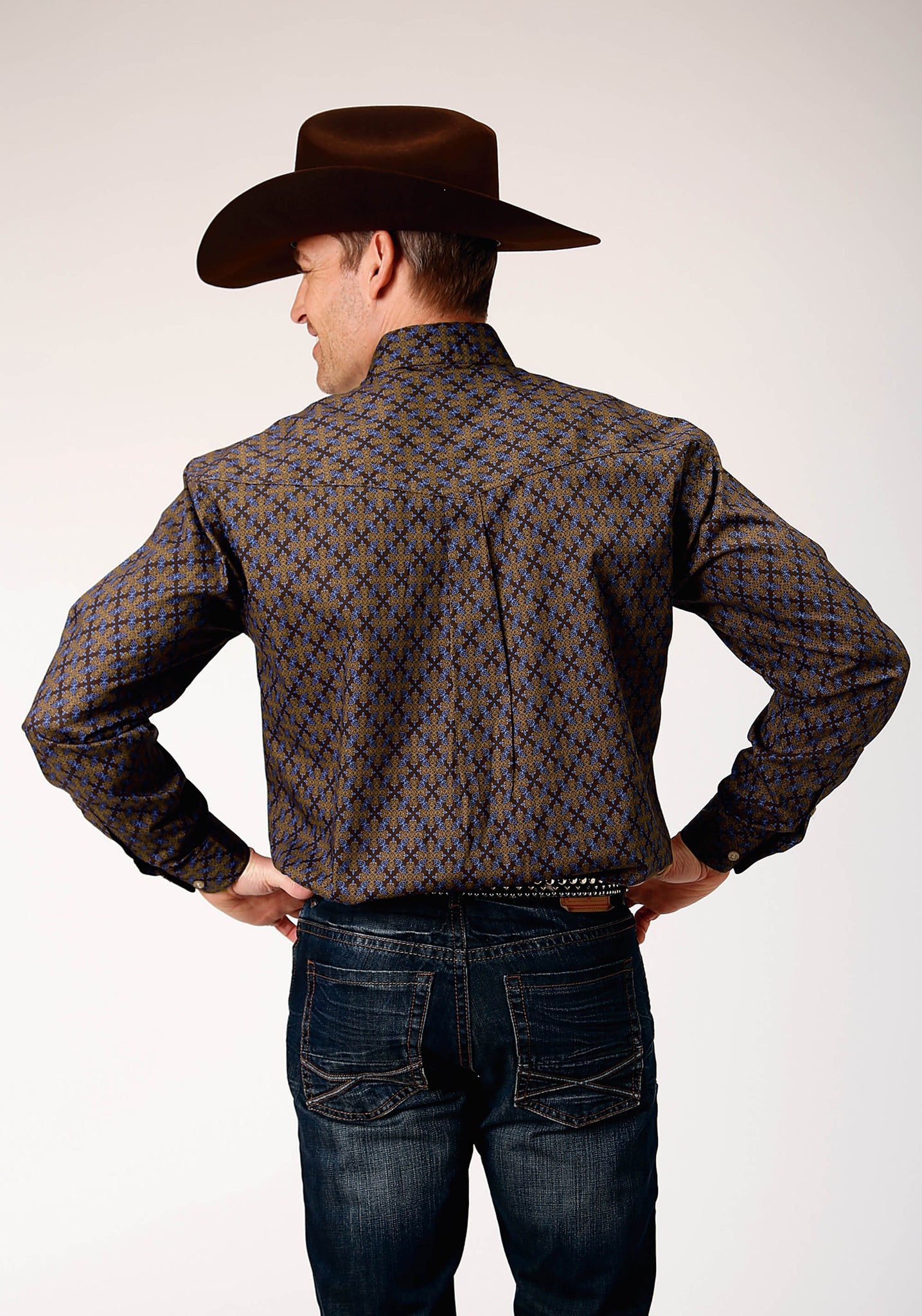 Camisa vaquera Roper de manga larga con botones y medallón de diamantes para hombre (03-001-0325-1004 BR)