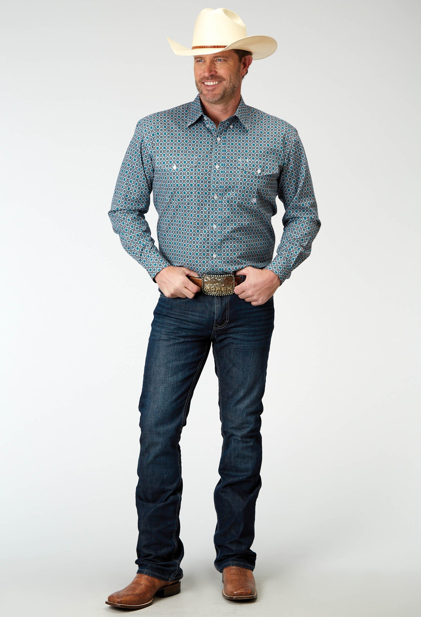 Roper Men's Long Sleeve Button Frontier Foulard Western Shirt (03-001-0325-2028 MU)