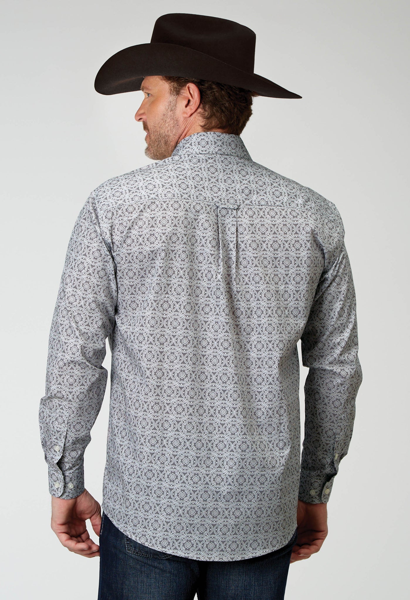 Roper Men's Long Sleeve Button Silver Medallion Western Shirt (03-001-0326-2026 GY)