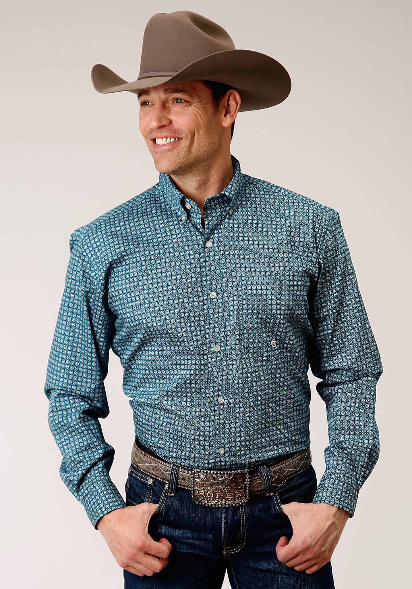 Camisa vaquera Roper de manga larga con botones en azul marino para hombre (03-001-0326-6006 BU)