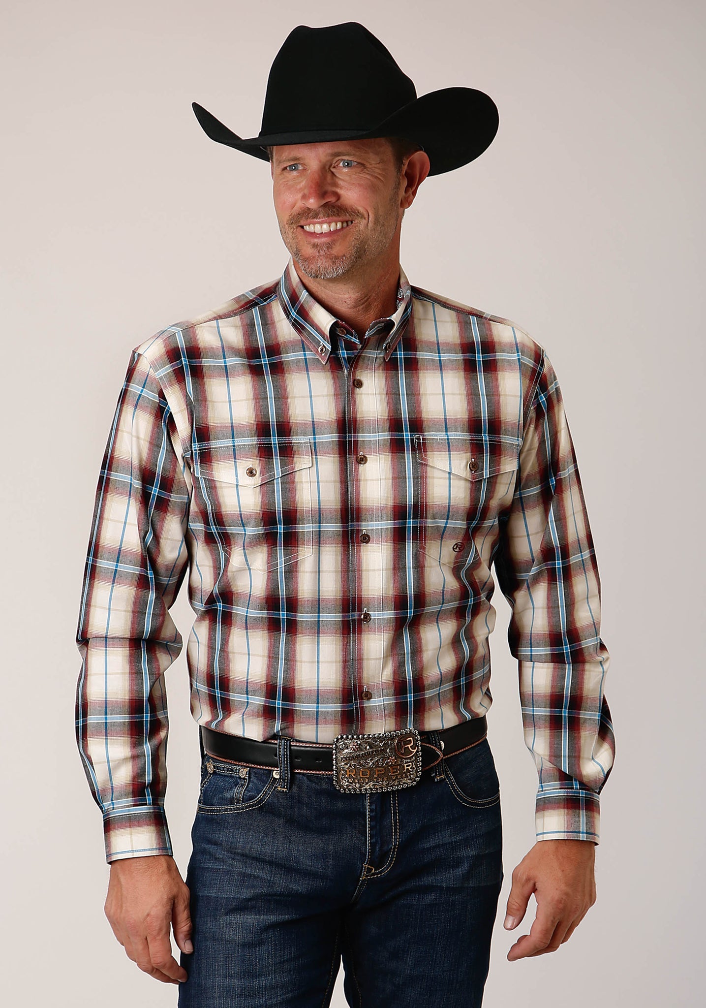 Roper Men's Long Sleeve Button Red Canyon Plaid Western Shirt (03-001-0378-7032 RE)