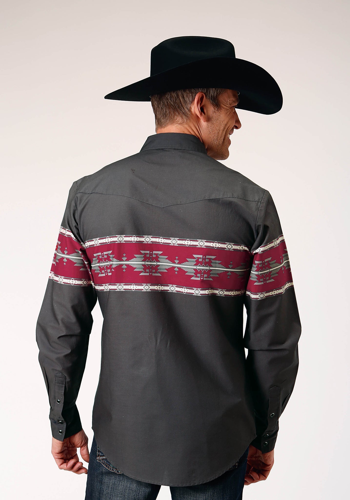 Roper Men's Long Sleeve Snap Aztec Border Western Shirt (03-001-0431-0107 BL)