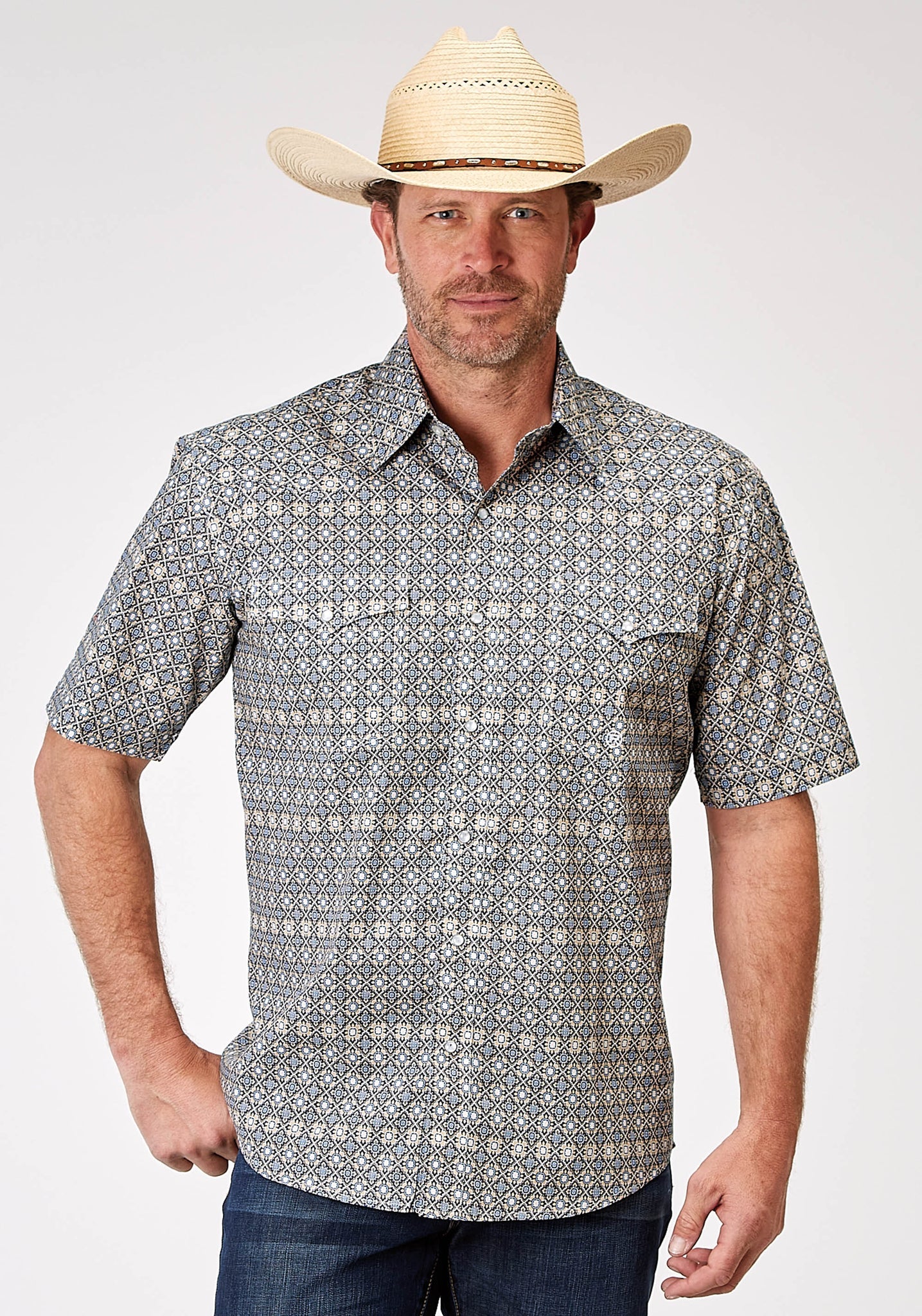 Roper Men's Short Sleeve Snap Western Foulard Western Shirt (03-002-0225-2023 TA)