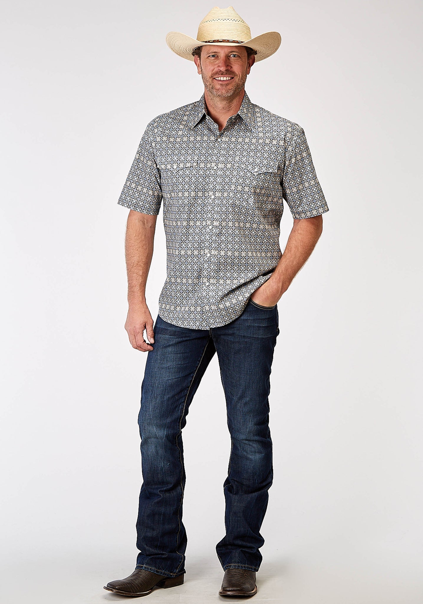 Roper Men's Short Sleeve Snap Western Foulard Western Shirt (03-002-0225-2023 TA)