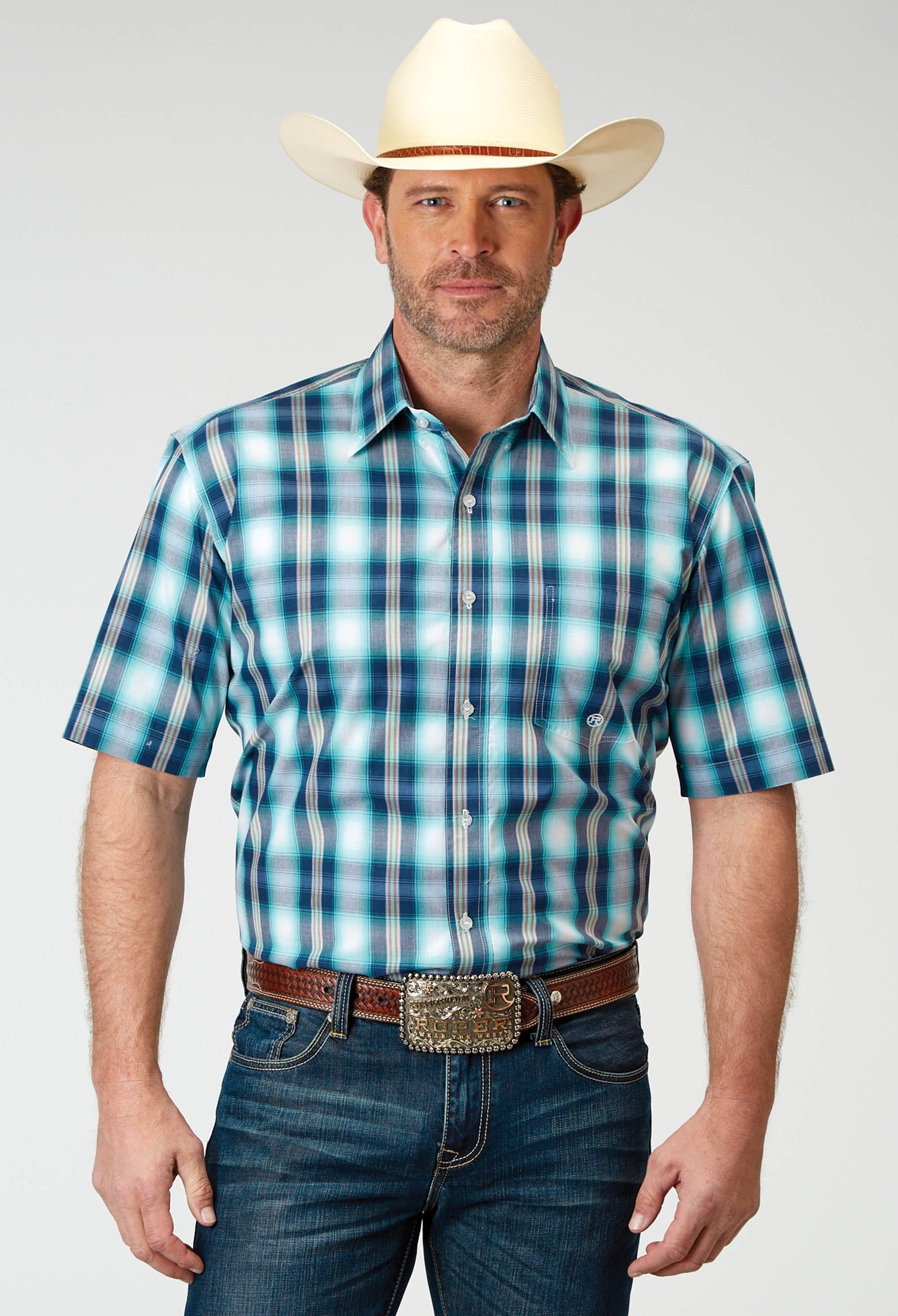 Roper Men's Western Short Sleeve Shirt (03-002-0379-2094 BU)