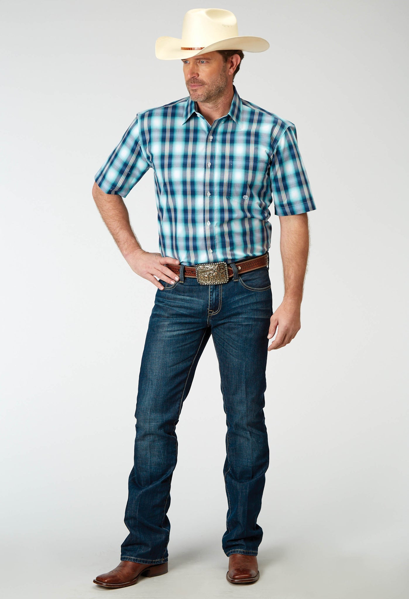 Roper Men's Western Short Sleeve Shirt (03-002-0379-2094 BU)