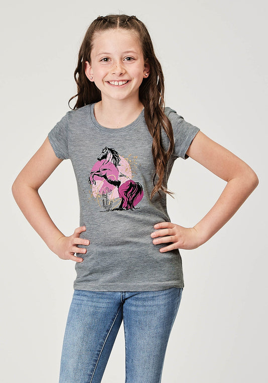 Roper Girl's Short Sleeve Light Grey Poly Rayon Western T-Shirt with Screen Print Decoration (03-009-0513-2062 GY)