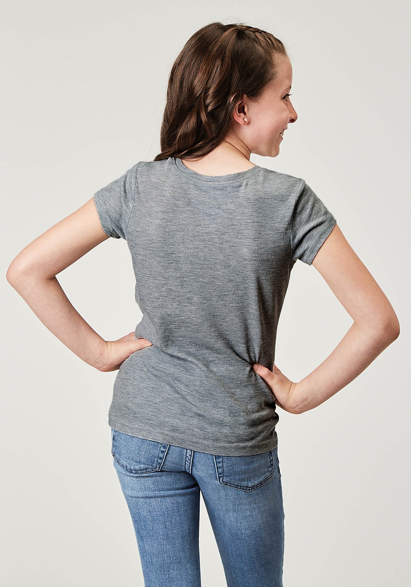 Roper Girl's Short Sleeve Light Grey Poly Rayon Western T-Shirt with Screen Print Decoration (03-009-0513-2062 GY)