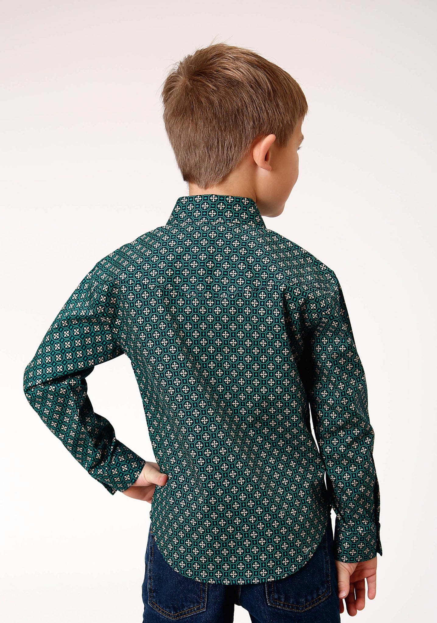 Roper Boy's Long Sleeve Snap Croshort Sleeve Walk Foulard Western Shirt (03-030-0225-1001 BU)