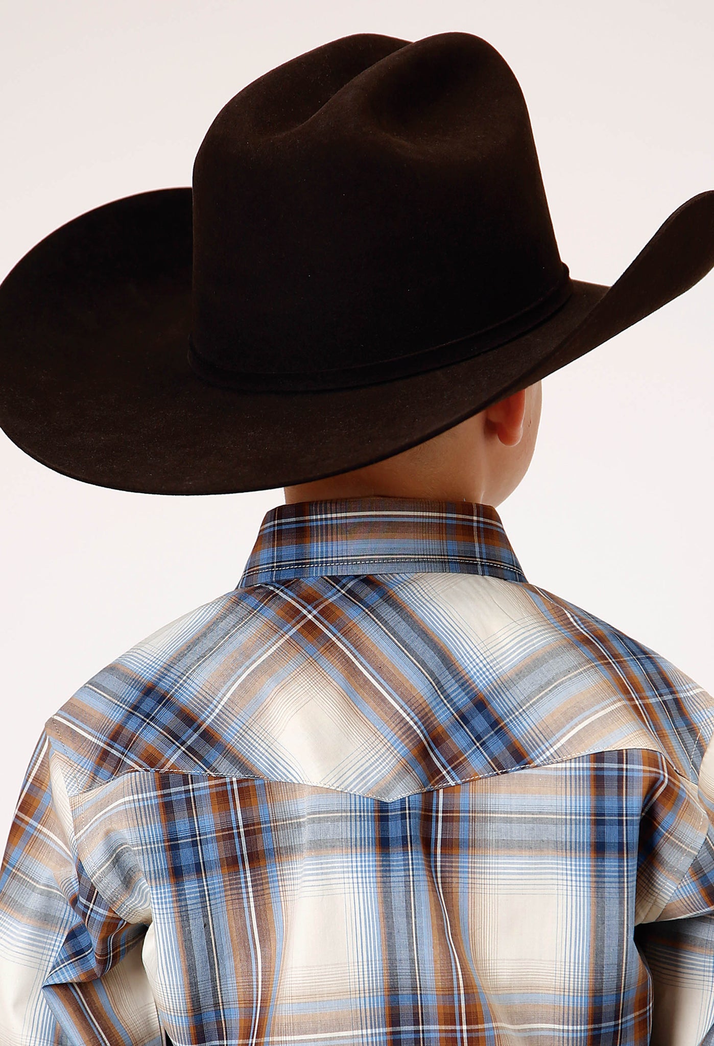 Roper Boy's Long Sleeve Snap Desert Blue Plaid Western Shirt (03-030-0278-1051 BU)