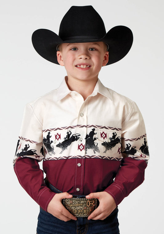 Camisa vaquera de manga larga con broches de presión y borde azteca para niño Roper (03-030-0421-0308 RE)