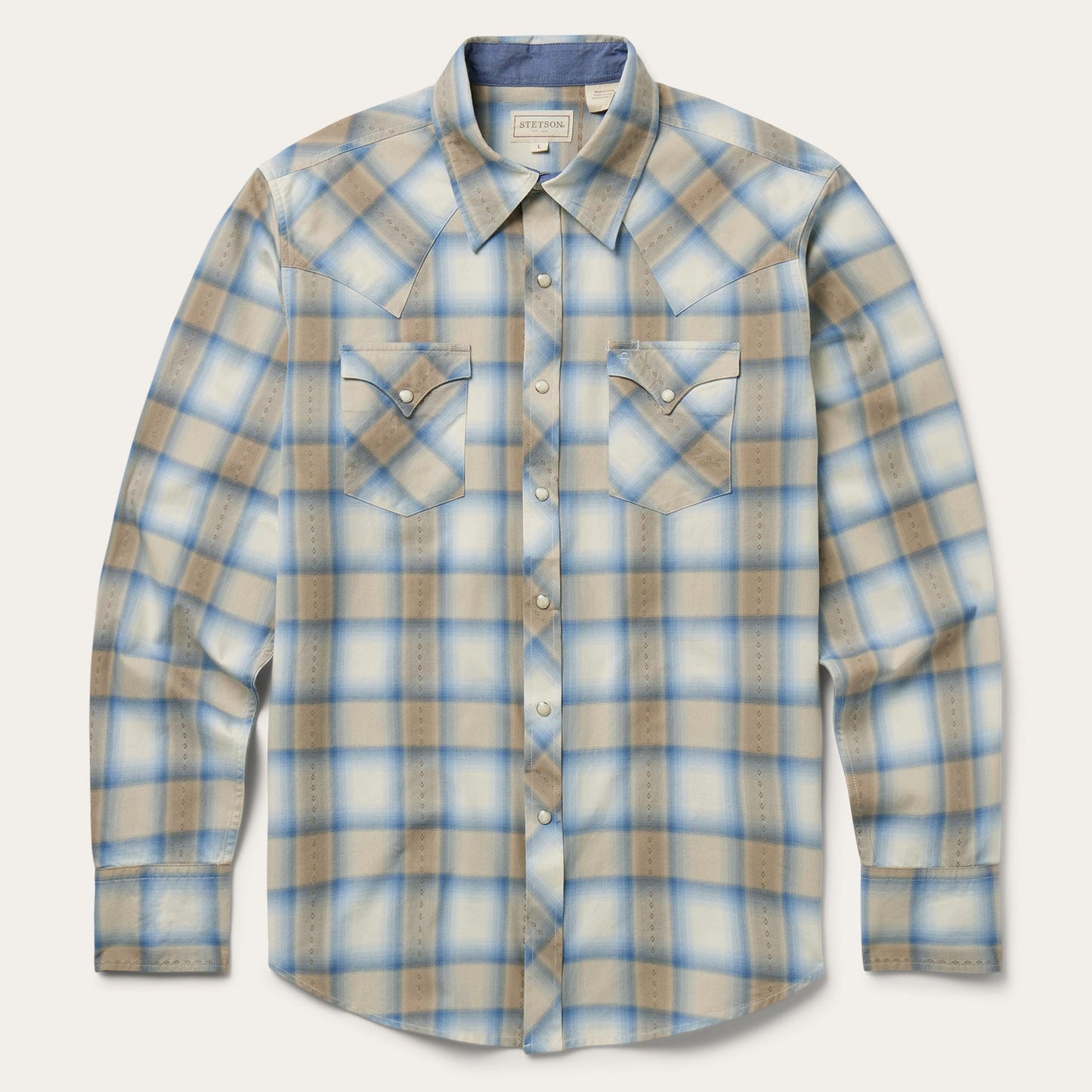Stetson Men's Sand Dobby Plaid Western Shirt (11-001-0478-2044 BR)