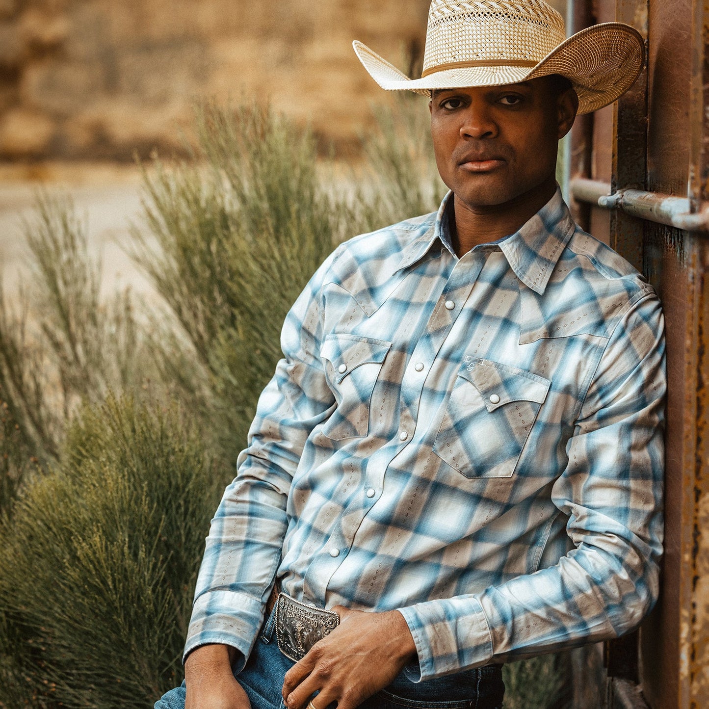 Stetson Men's Sand Dobby Plaid Western Shirt (11-001-0478-2044 BR)