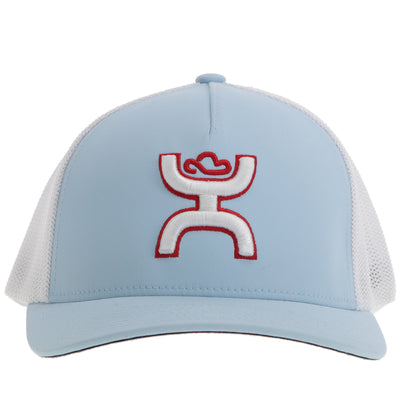 Gorra Hooey "Coach" para hombre, color azul claro/blanco con rojo/blanco (2412BLWH)