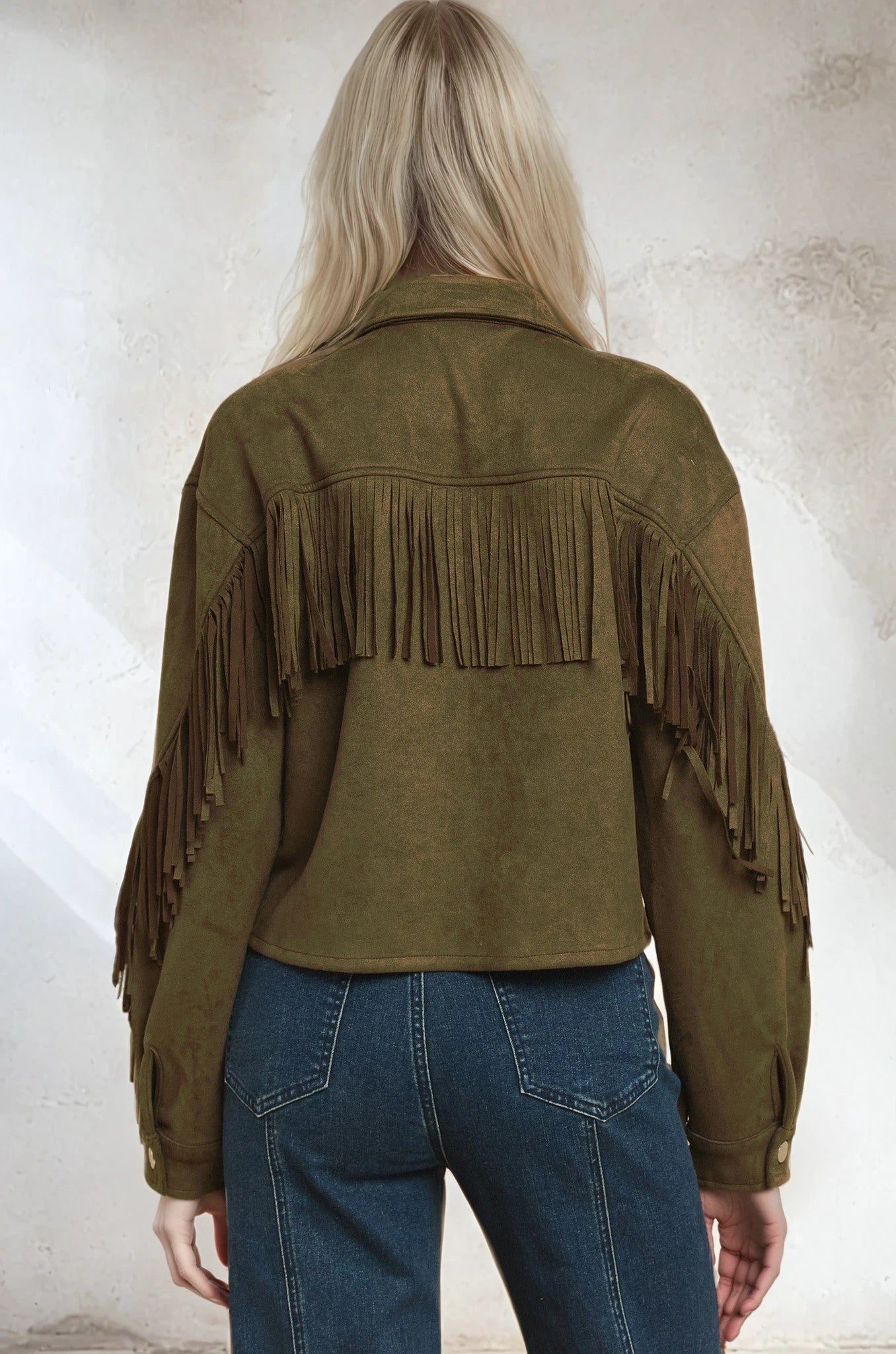 Wisteria Lane Women's Fringed Faux Suede Shirt Jacket (W6316JIA - Olive)