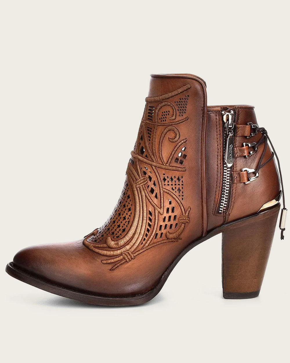 Botines Cuadra para mujer con bordado en el tobillo color miel (CU434/3F48RS - Crust Satro Castaño)