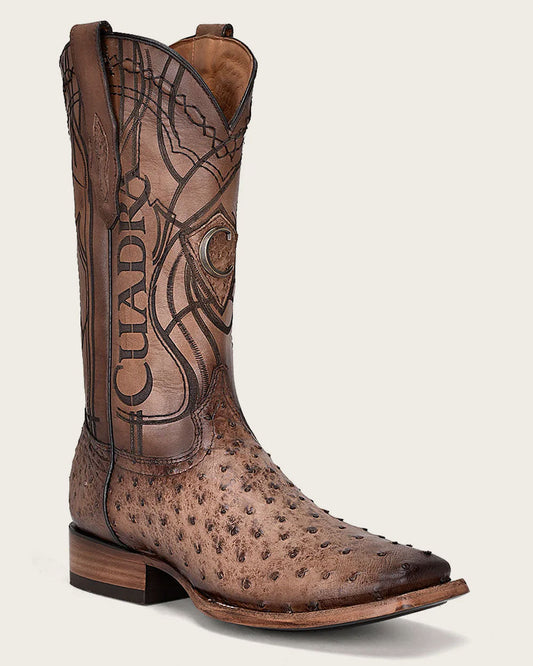 Botas Western de Avestruz Miel Cuadra para Hombre (CU744/3Z2LA1 - Avestruz Marrón Lugano)