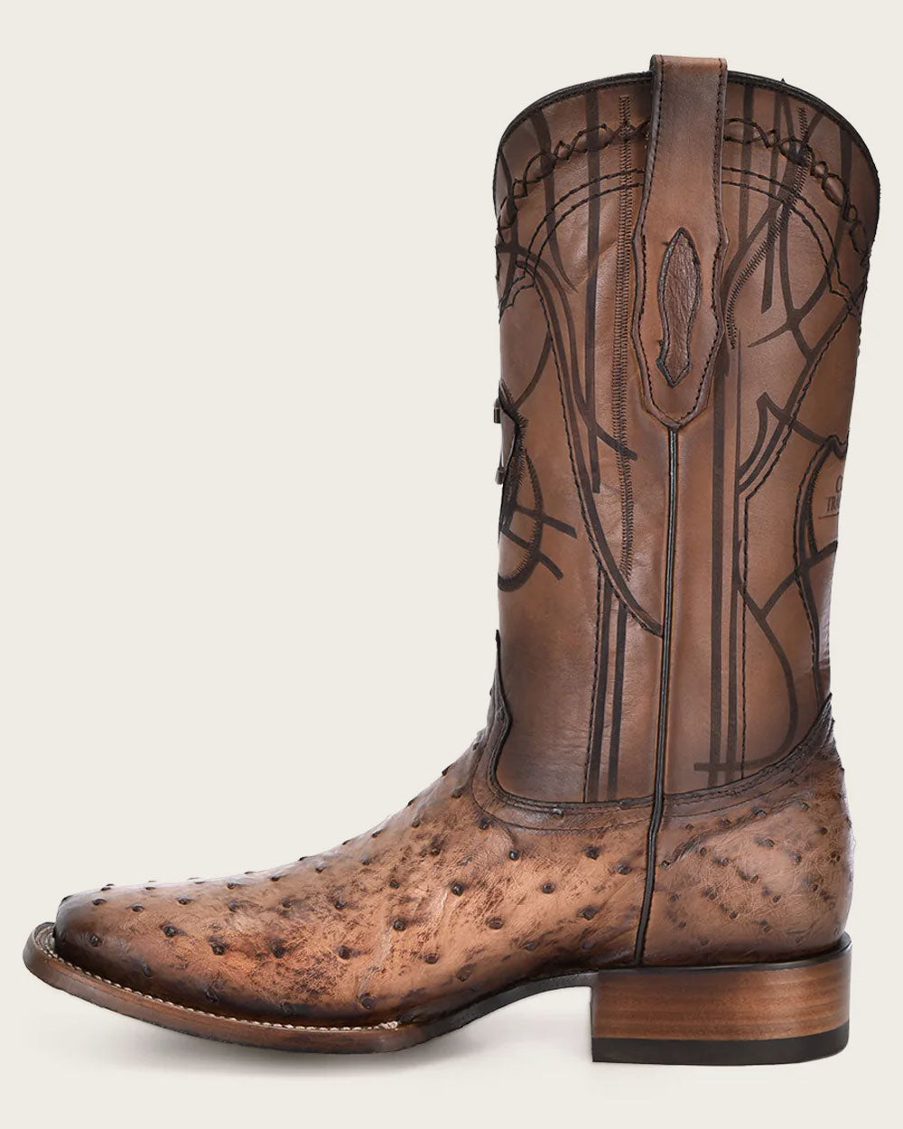 Botas Western de Avestruz Miel Cuadra para Hombre (CU744/3Z2LA1 - Avestruz Marrón Lugano)