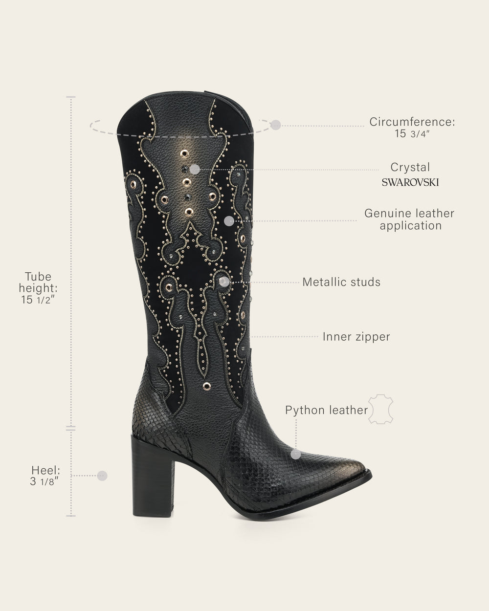 Cuadra Women's Tall Black Exotic Western Style Boot (CU869/4I14PH Black)