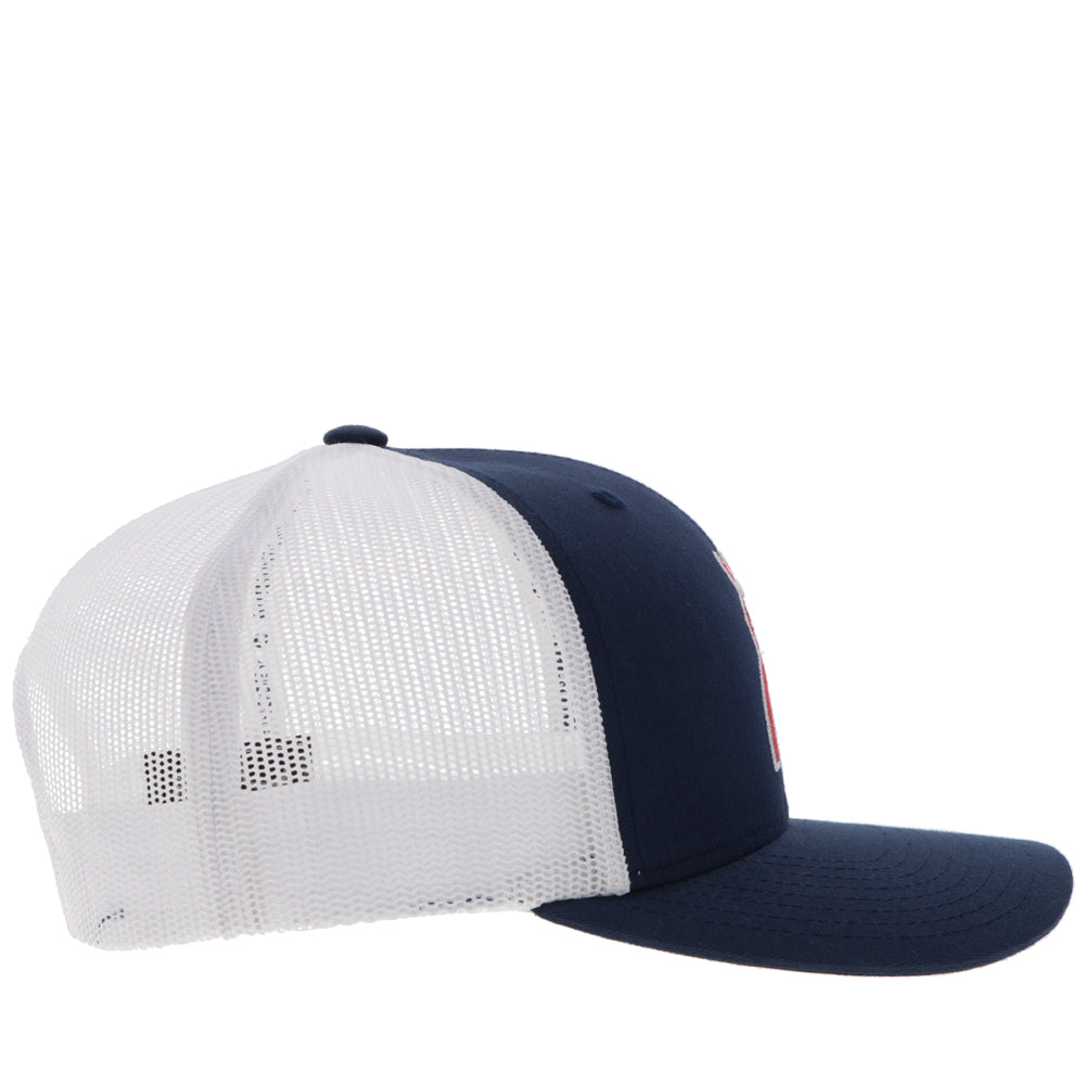 Gorra Hooey Punchy para hombre, azul marino/blanco con logo rojo y blanco, snapback (5030T-NVWH)