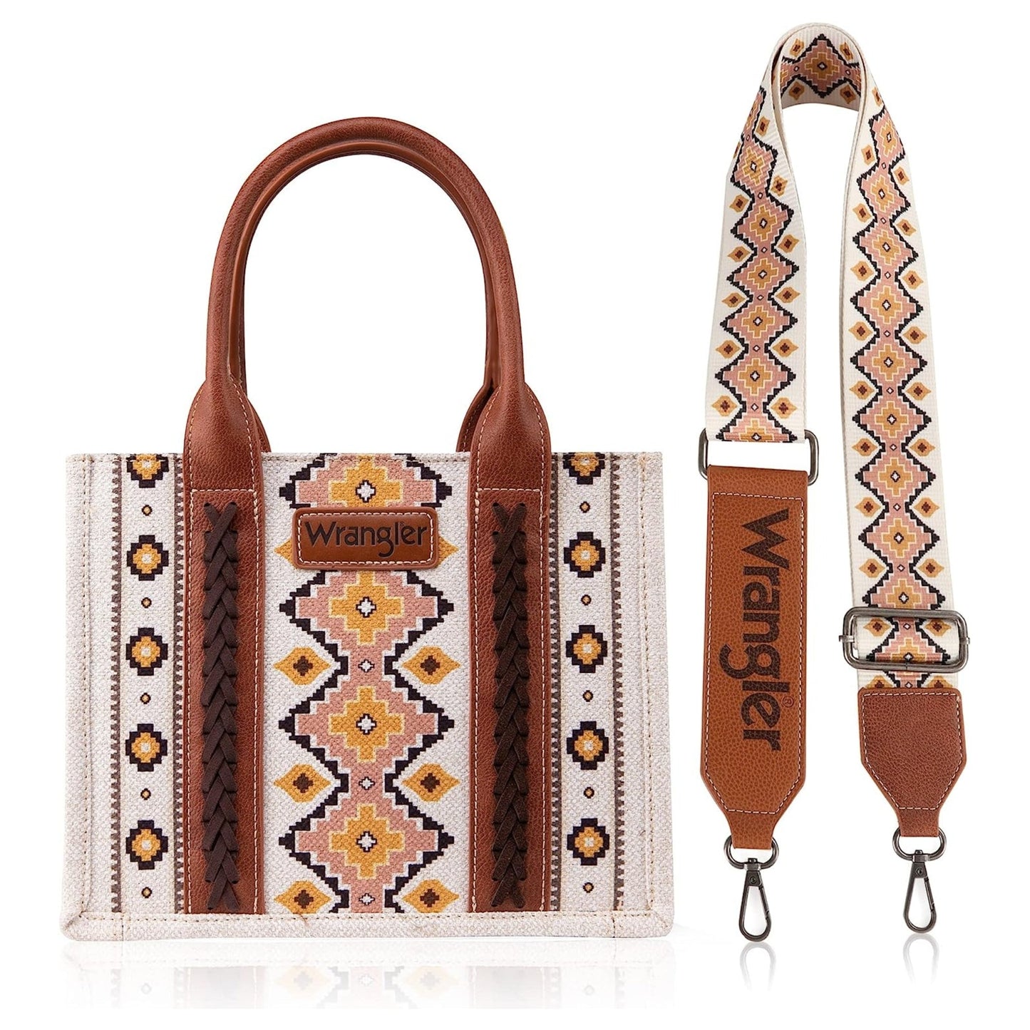 Wrangler Southwestern Print Small Canvas Tote/Crossbody (WG2202-8120SCF / Coffee)