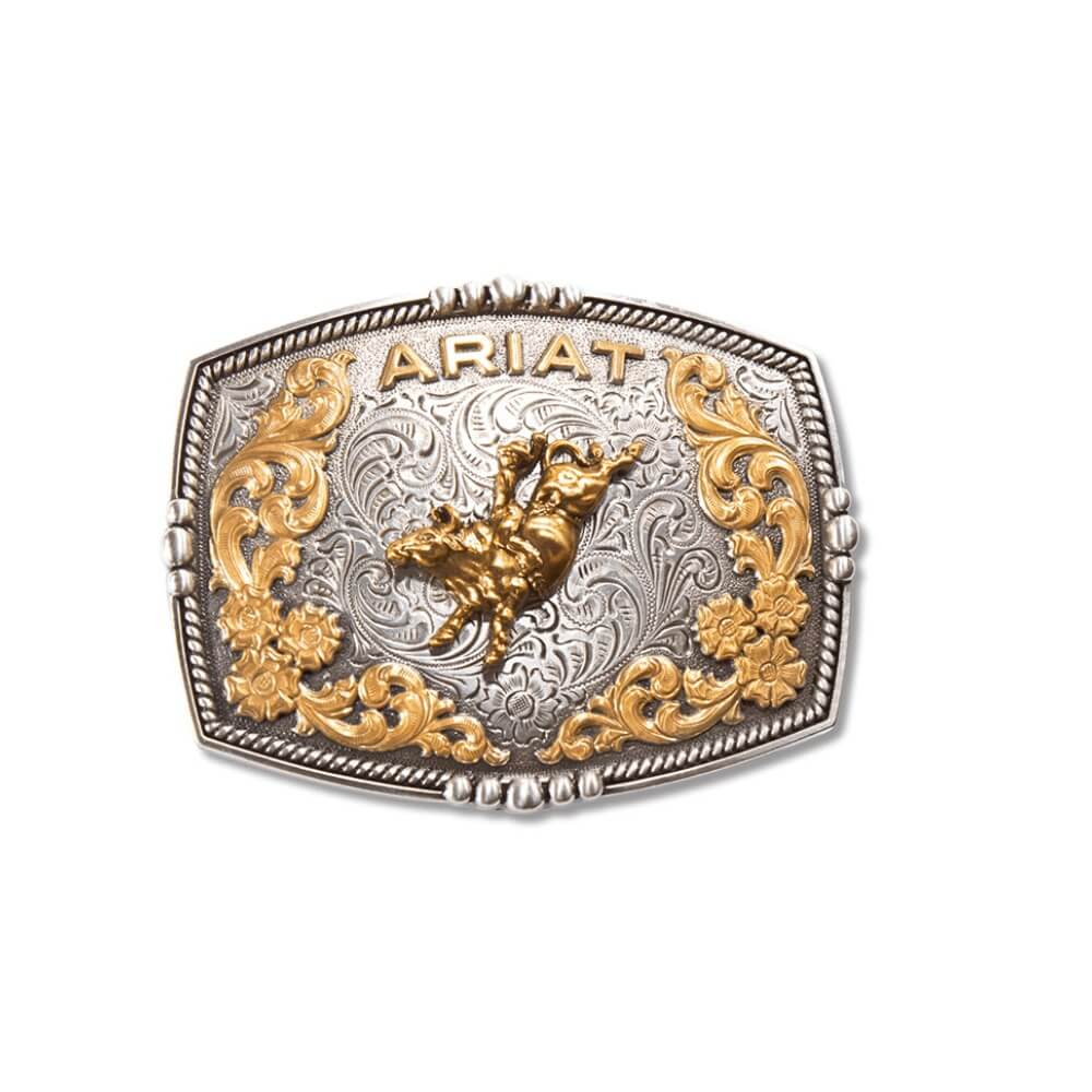 Hebilla de cinturón Ariat rectangular con jinete de toros de varios acabados (A37065)