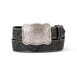 Ariat Mens Belt Embossed Plate Buckle Black (A1020401)