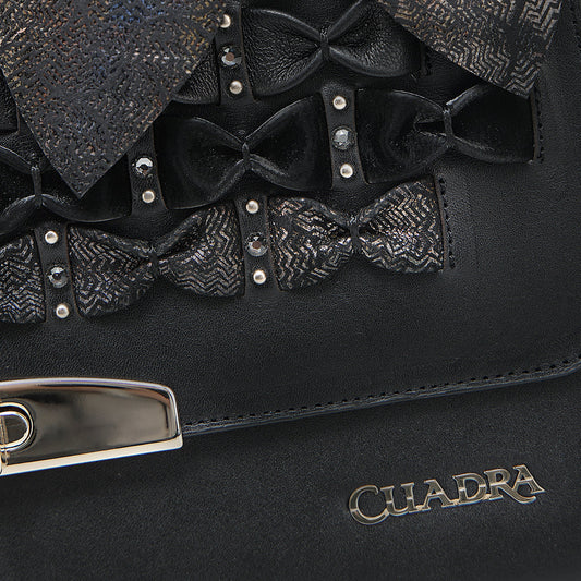 Cuadra Women's Luxury Black Handbag in Genuine Bovine Leather with Crystals (DU743/BOD3MRS Res Azteca Negro)